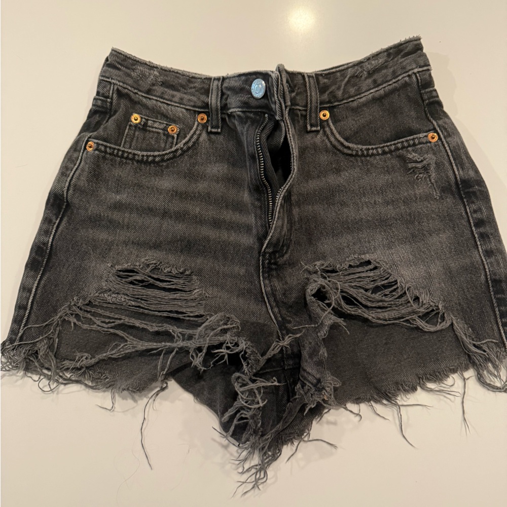 Distressed Black Denim Shorts